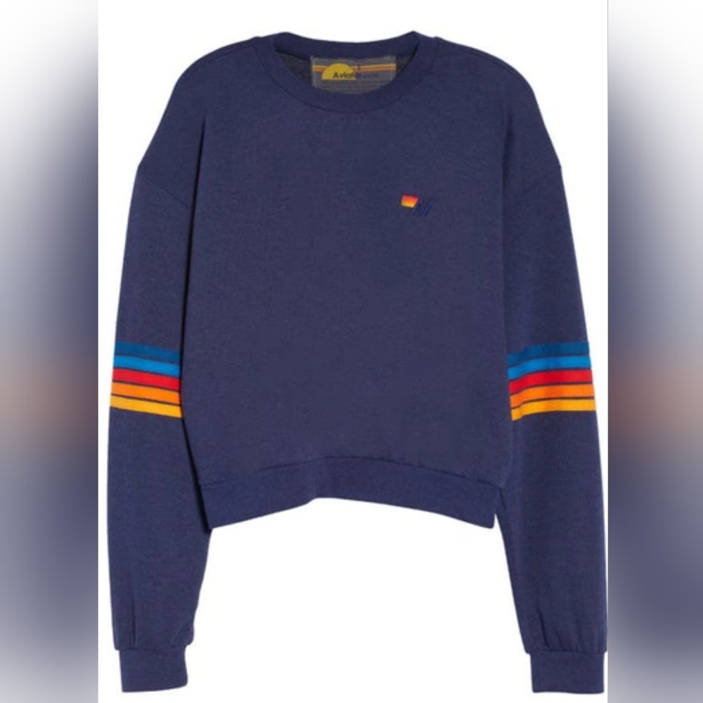 Aviator Nation Blue Crewneck with Multicolor Stripes